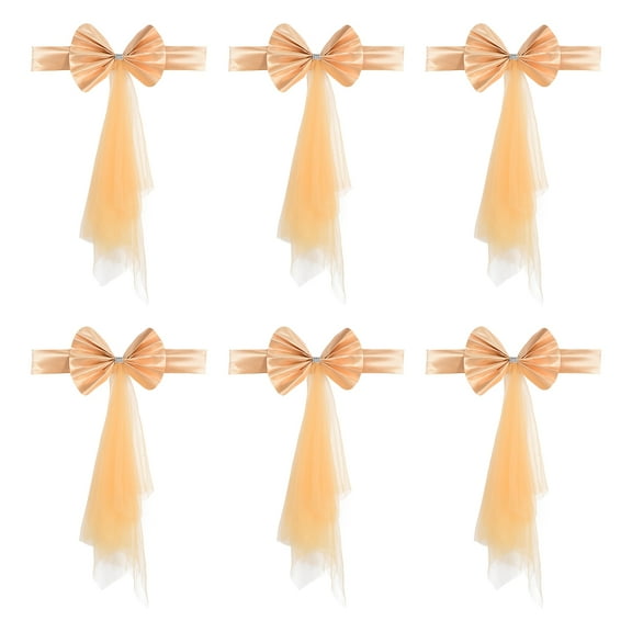Uxcell Stretch Satin Chair Sashes Bows Chair Bands Decoration Mesh Yarn Floating Tied Champagne 6