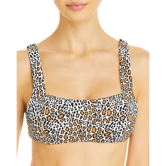Aqua Swim Womens Animal Print Lined Swim Top Separates White XL