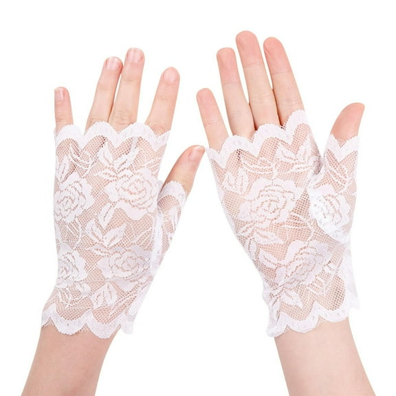Xfvqtps Women Lace Fingerless Gloves Wedding Dresses Performances Dance Party Decorations Elastic Breathable Gloves White