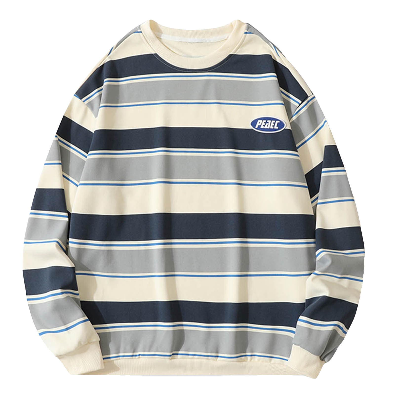 PMUYBHF Male Mens Pullover Windbreaker Big and Tall Mens Spring and Autumn Fashion Casual Stripe Pullover Long Sleeve Round Neck Hatless Sweater Sweatshirt for Men with Hood Walmart