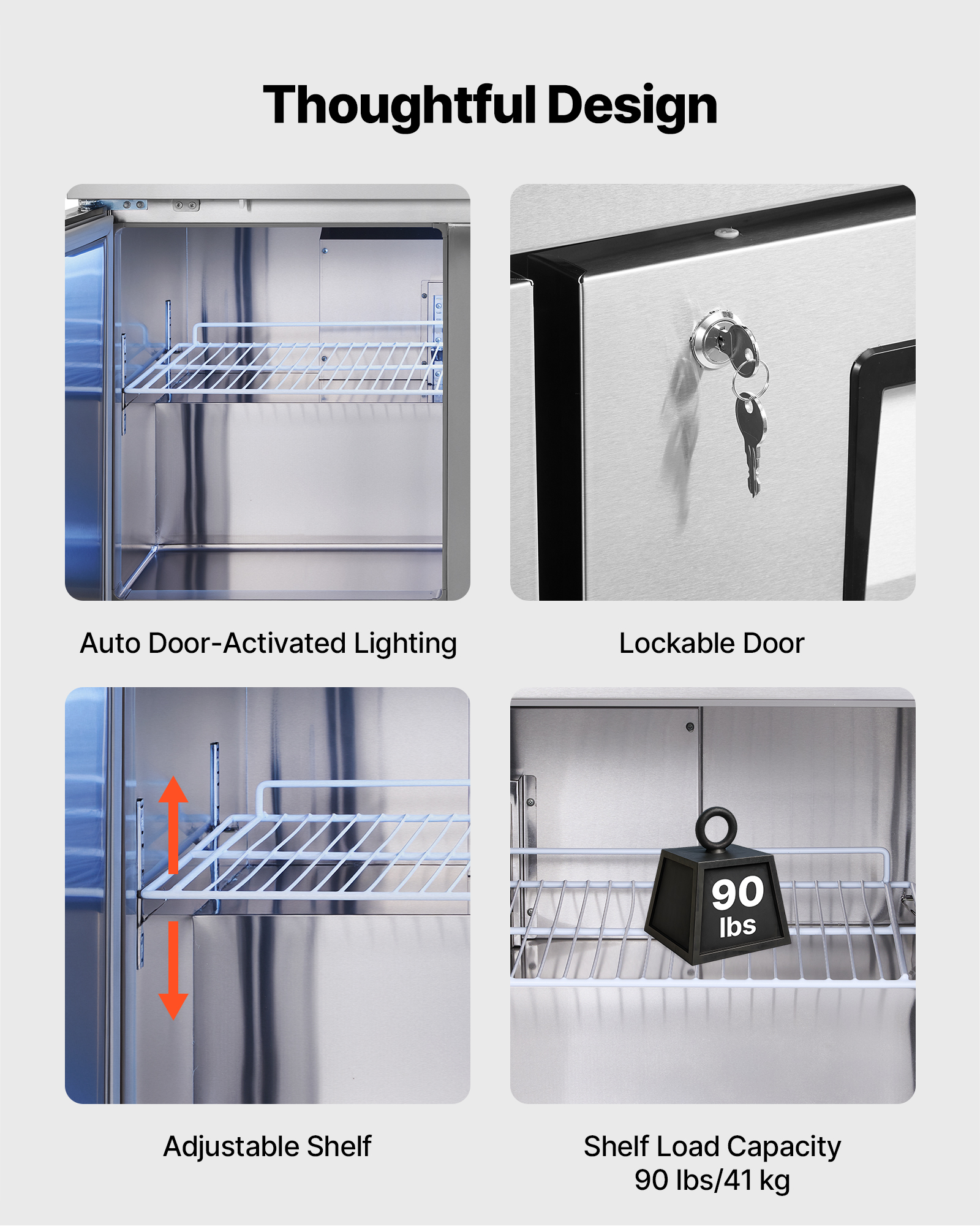VEVOR 72" W Commercial Freezer, 17.7 Cu.Ft Worktop Freezers Undercounter with LED Auto Lighting and Lockable Door, 3 Doors Food Freezing Prep Worktable, Stainless Steel Prep Frozen Table with Casters