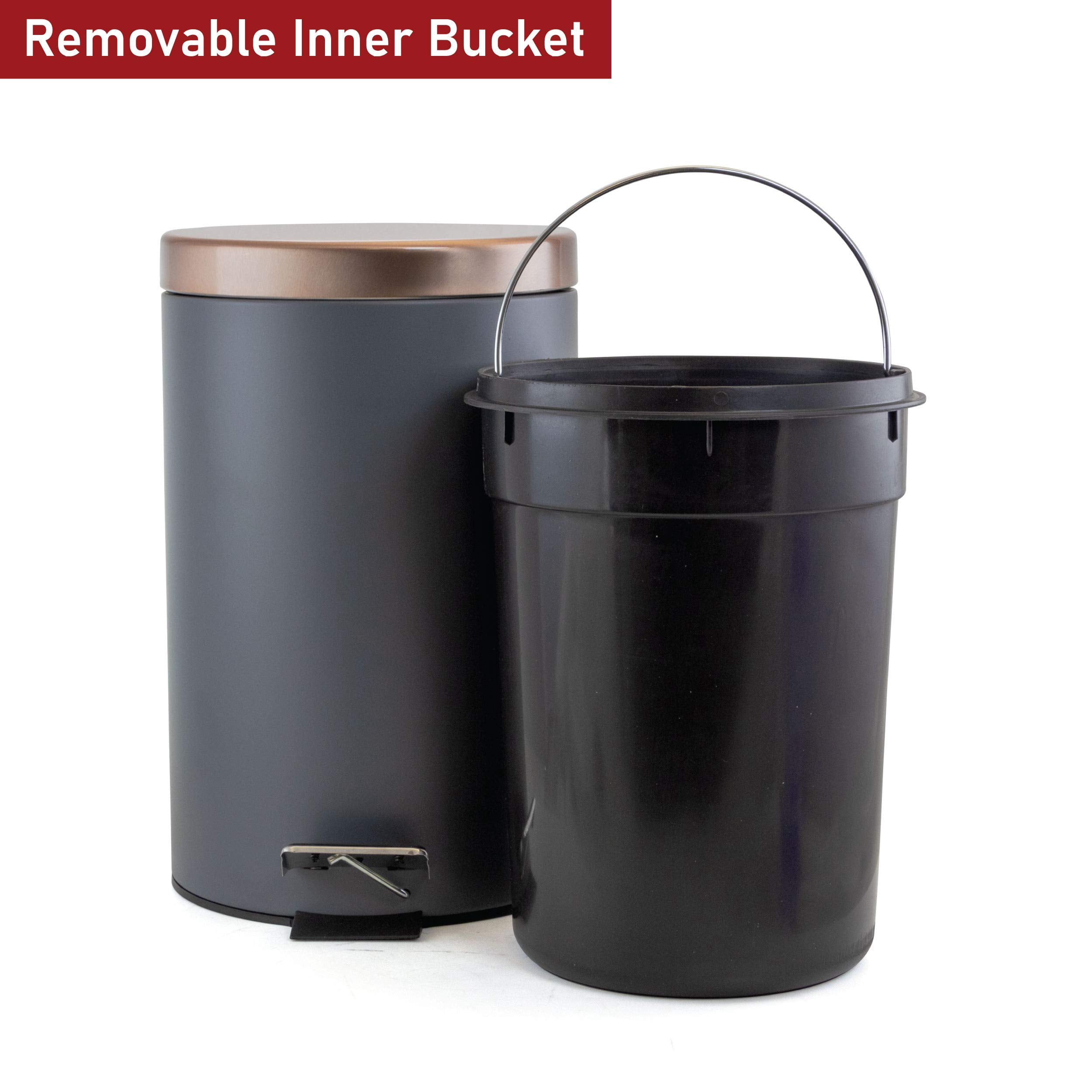 Elama 5 Liter Stylish Grey and Copper Soft Pedal Office, Kitchen and Bathroom Trash Bin