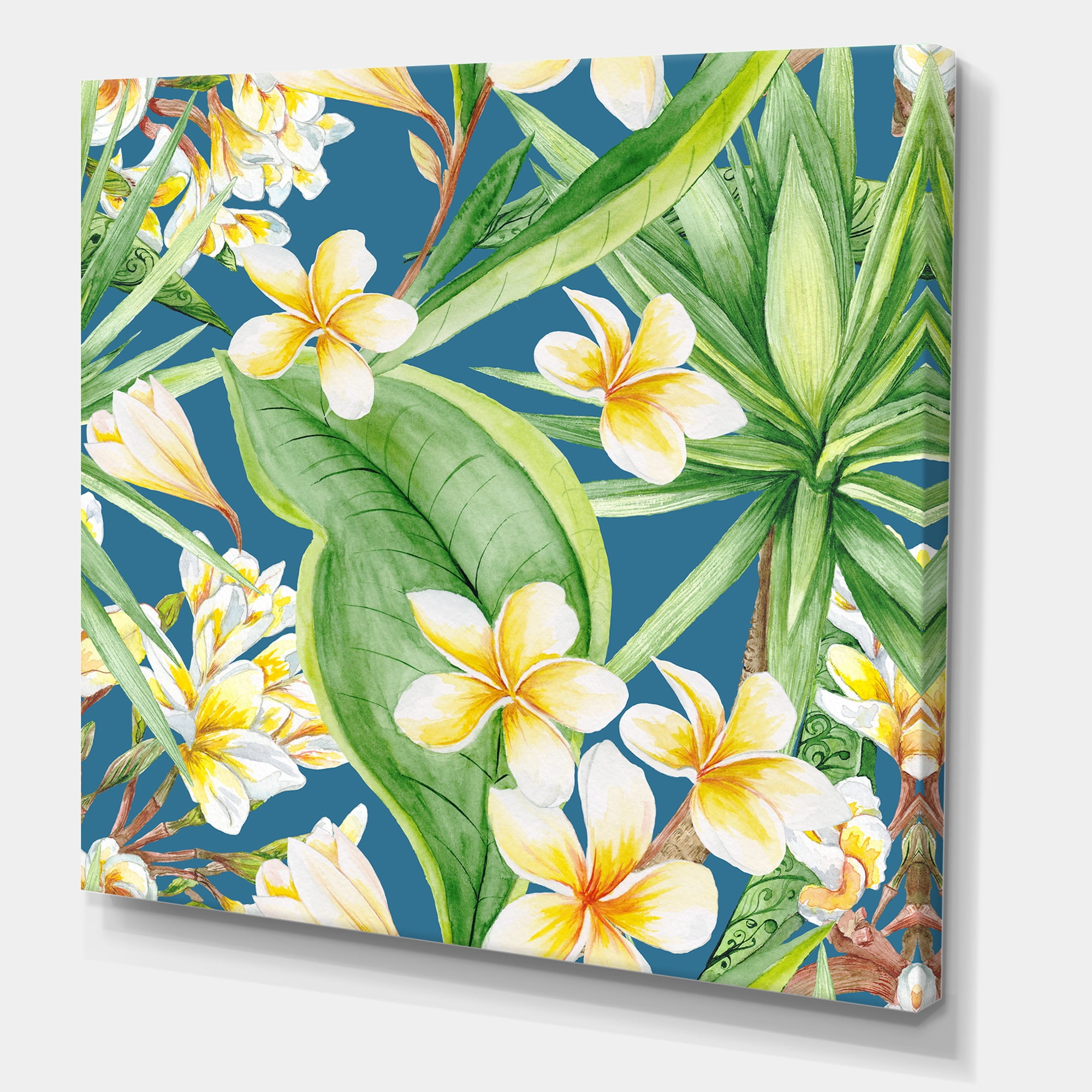 Designart ' Yellow Flowers and Tropical Foliage XV ' Modern Canvas Wall Art Print