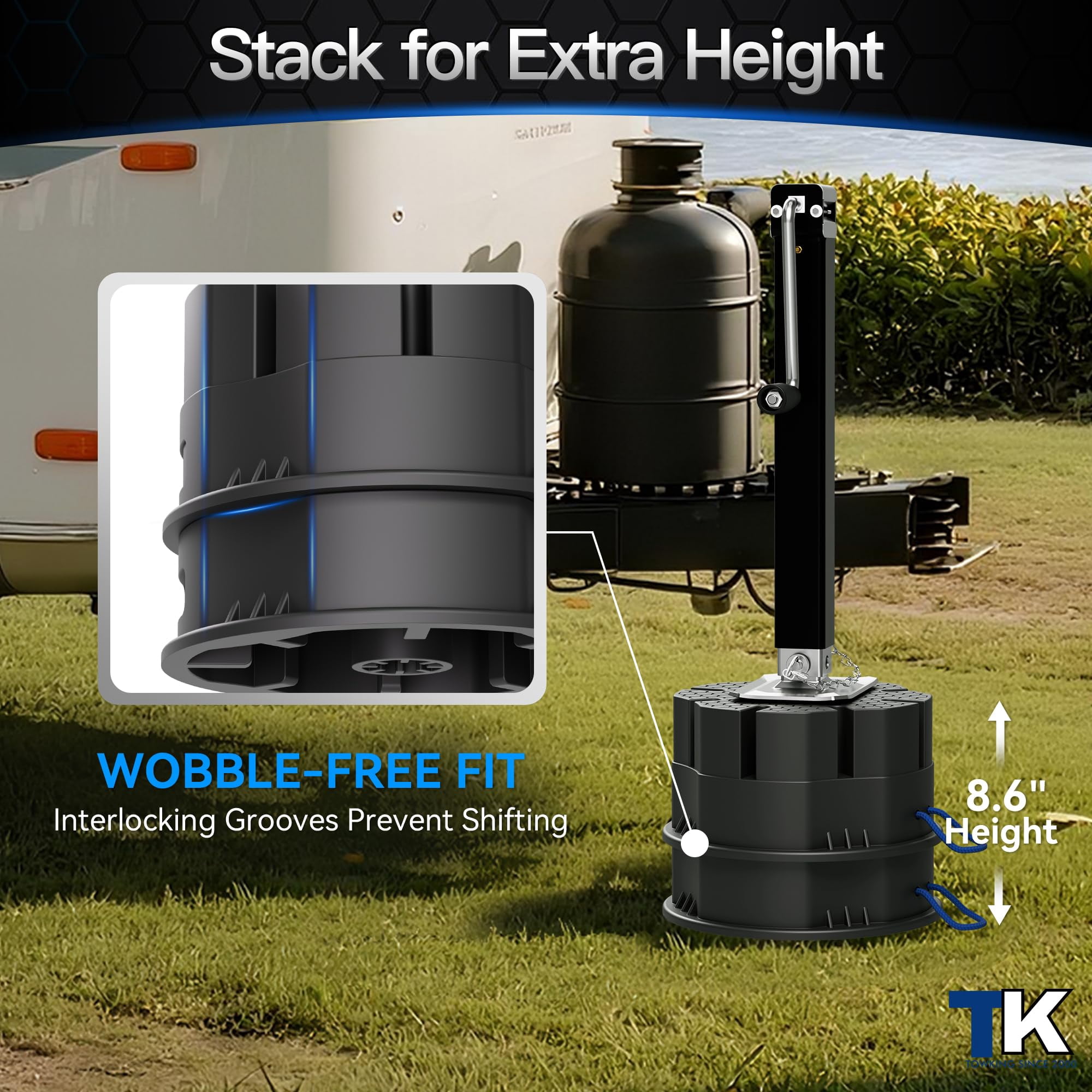 TOWKING 12,000 lbs Heavy-Duty Trailer Jack Block – 6" Stackable RV Tongue Jack Stand for Travel Trailers & 5th Wheels 1Pack