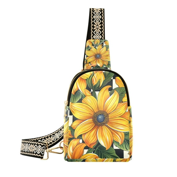 Checkered Flowers Crossbody Bags Fanny Pack Sling Bag for Travel Chest Bag Shoulder Bag for Women Trendy