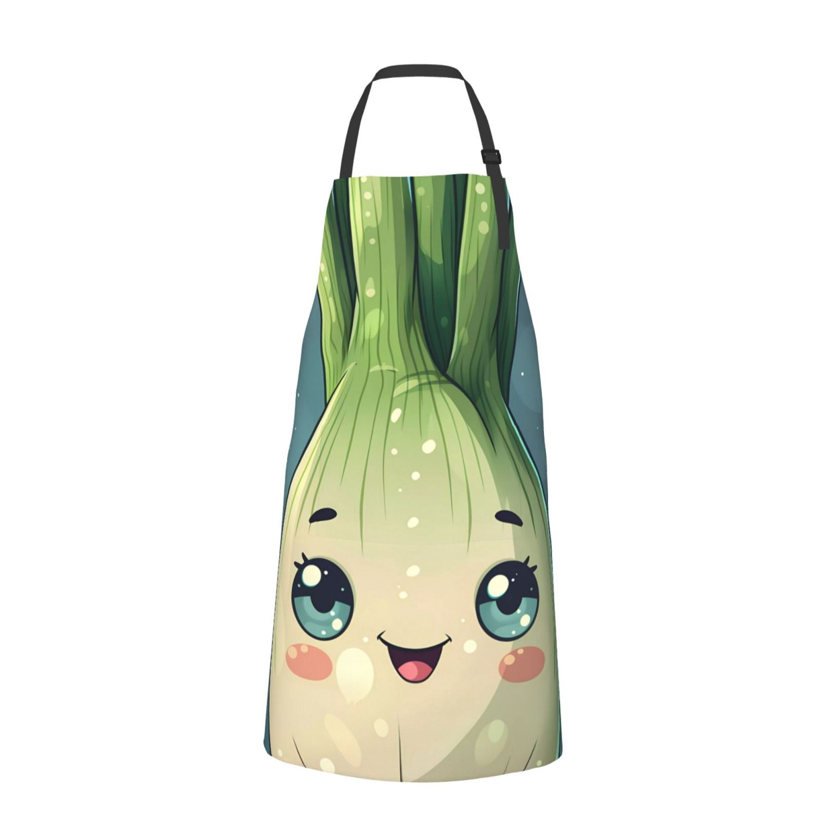 Xecao Adorable Kawaii Fennel Character Print Kitchen Cooking Aprons, Waterproof Adjustable Bib Aprons with 2 Pockets for Women Men Chef