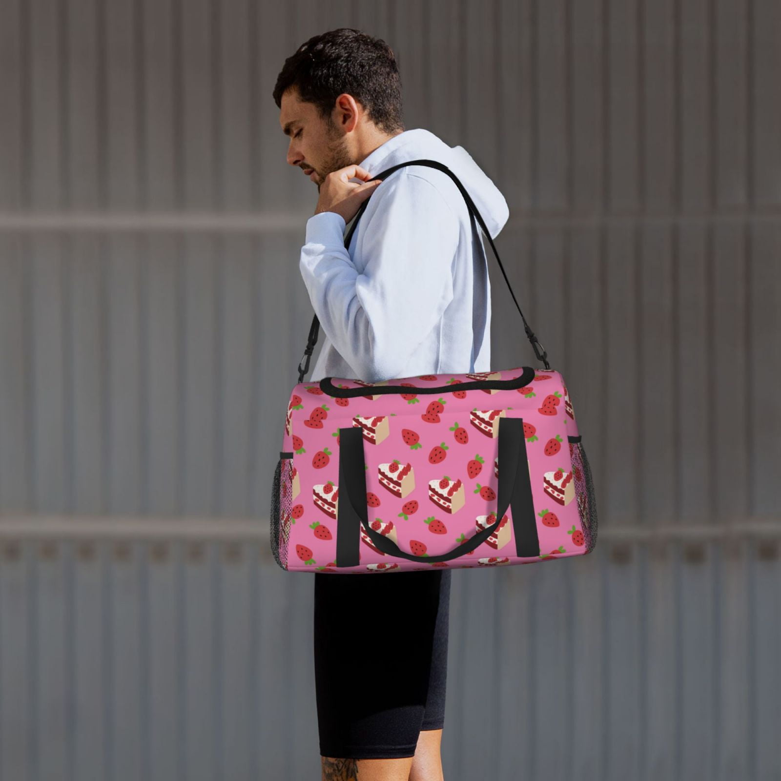 Fuzoiu Strawberry Cake Print Travel Duffle Bag,Carry On Tote Bags,Duffel Bag,Sport Gym Bag, Hospital Bag for Labor and Delivery, Overnight Bag,Luggage Bag
