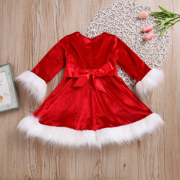 Qtinghua Toddler Baby Girls Christmas Clothes Velvet Dress Santa Clause Princess Dress with Belt Xmas Costume Red 18 24 Months Walmart