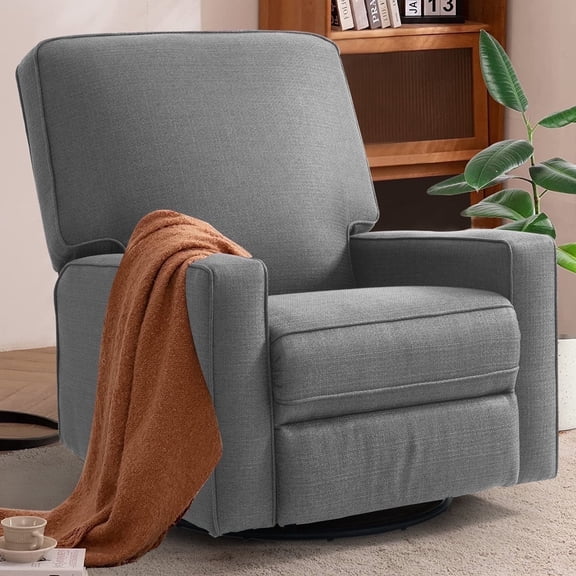 360° Swivel Rocker Recliner , Glider Rocker Recliner, Rocking Chairs for Nursery, Linen Fabric Chair with High Back, Deep Seat, for Living Room, Bedroom, DarkGrey