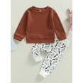 thumbnail image 5 of Argulvti Infant Baby Boy Easter Outfits Long Sleeve Shirts Waffle Sweatshirt with Bunny Pants Cotton Set, 5 of 8