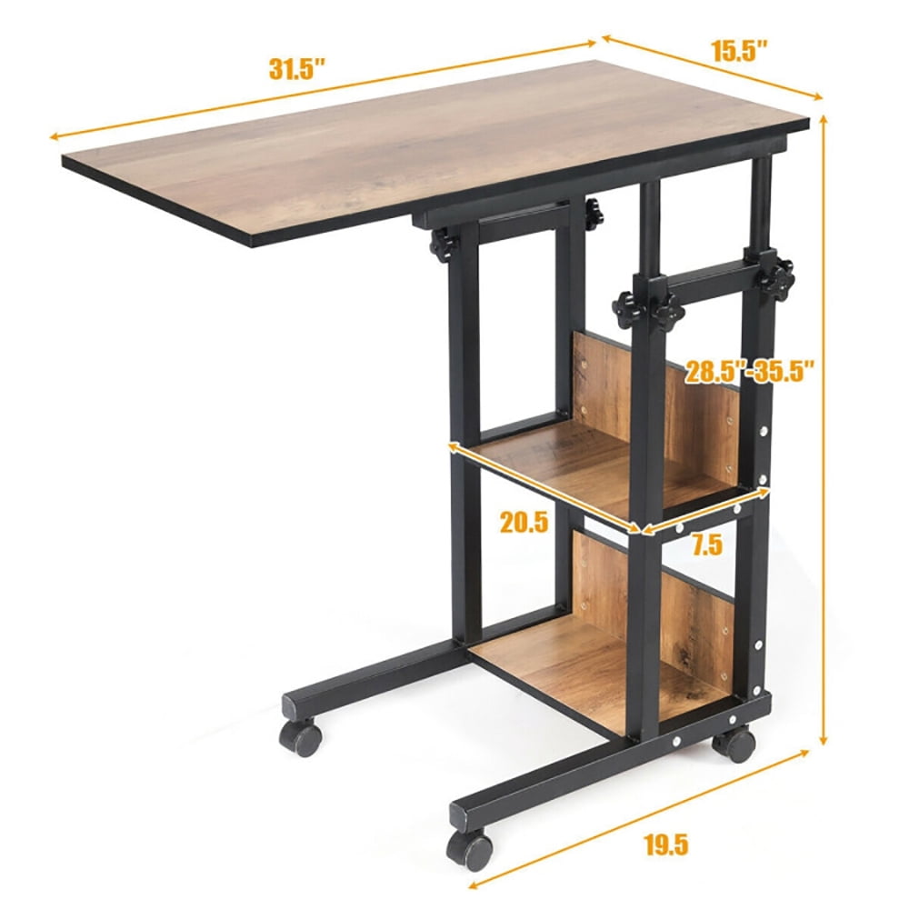 Finihen End Table, C-Shape Mobile Snack End Table with Storage Shelves, Sofa Side Table, Bed Side Table, for Living Room, Bedroom, Brown