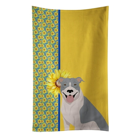 

Summer Sunflowers Blue and White Pit Bull Terrier Kitchen Towel 15 in x 25 in