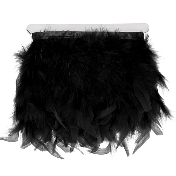 Uxcell 1-Pack Turkey Feather Trim Fringe, 2 Yards 4-6" Natural Fluffy Feather Trim [Black]