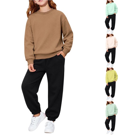 XAOFW Toddler Girl Outfits Long Sleeve Solid Color Sweatshirt Jogger Pants Little Girls Fall Winter Cozy Clothes Sets 2-3 Years