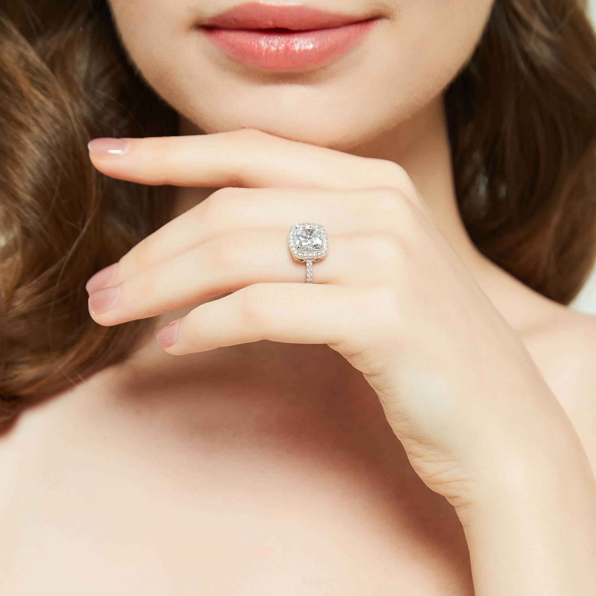 BERRICLE Sterling Silver Halo Wedding Engagement Rings Cushion Cut Cubic Zirconia CZ Promise Ring for Women, Rhodium Plated Size 6.5