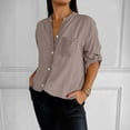 thumbnail image 2 of BYHONG Long Sleeve Shirts for Women Plus Button Down Shirts Plaid Shackets Business Casual Blouse Top Brown XXXL, 2 of 5