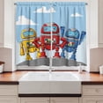 thumbnail image 2 of Ambesonne Funny Kitchen Curtains, 3 Colorful Robots on a Hill, 55"x45", Sky Blue Scarlet and Orange, 2 of 3
