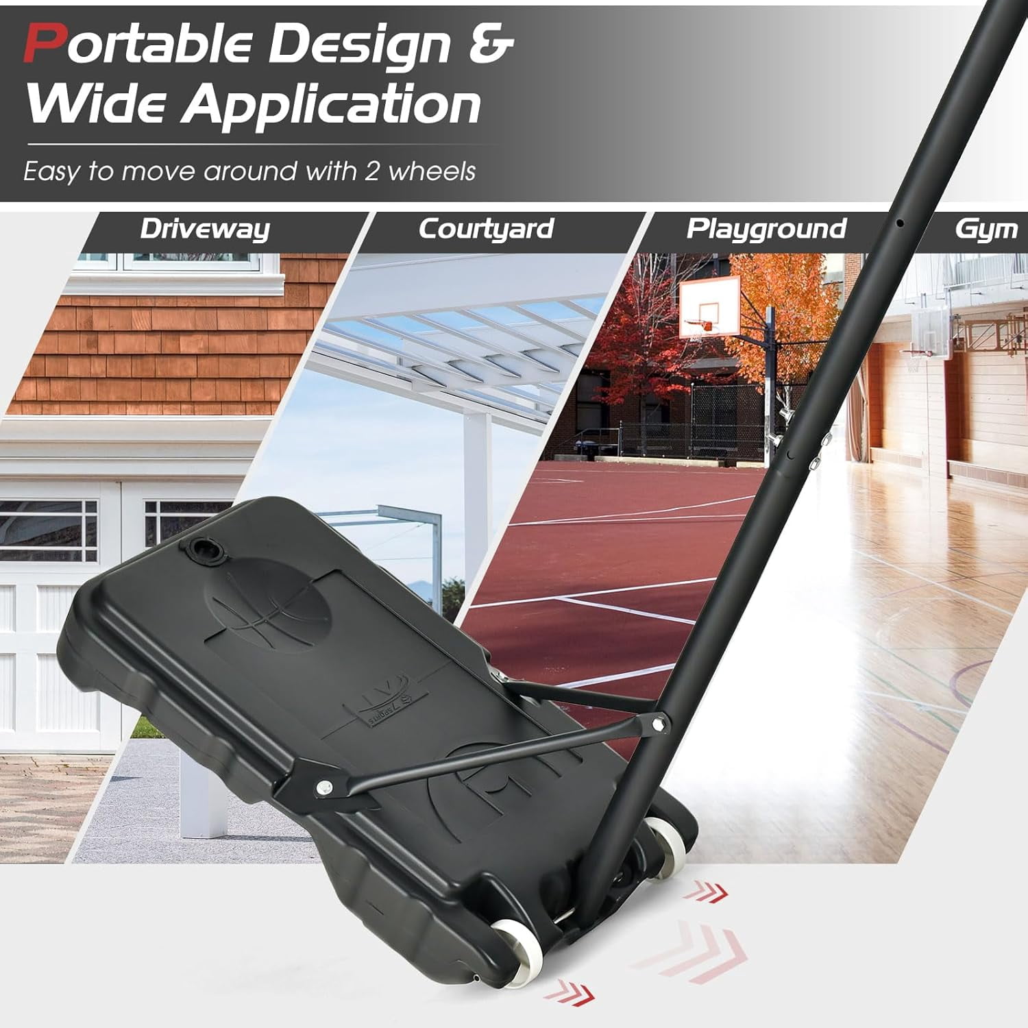 Basketball Hoop Outdoor Indoor, 4.3 FT-8.2 FT Height Adjustable Basketball Goal Court System w/Fillable Base, Backboard & 2 Wheels, Portable Basketball Hoop for Kids Backyard Driveway