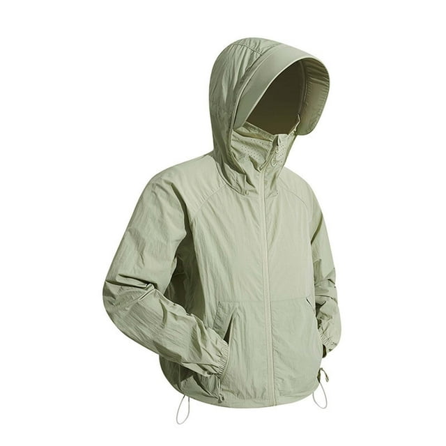 WRKEKC Homme Couleur Unie Extérieur Écran Solaire Escalade Sport Course Poche Fermeture Éclair à Manches Longues à Capuche Vert Armée P