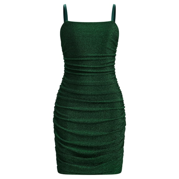 IBTOM CASTLE Girls Ruched Bodycon Teens Party Dress Mesh Sleeveless Pencil Short Dress Tight Dresses for Teens Holiday Green