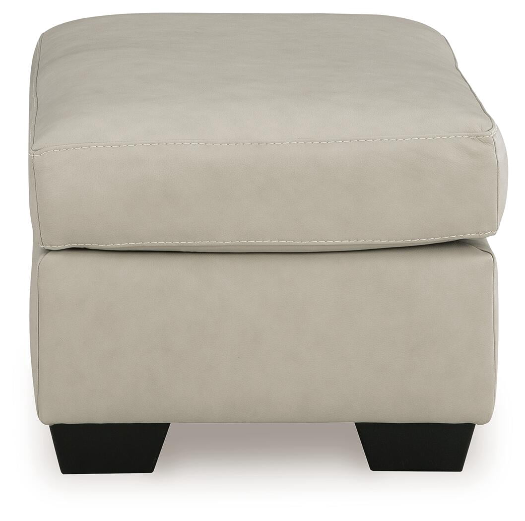 Signature Design by Ashley Santorine Ottoman, Top Grain Leather Cushion, Bone Gray