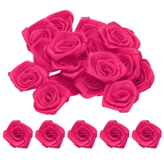 Uxcell 50pcs 3cm Ribbon Roses for Crafts Artificial Fabric Flowers, Rose Red