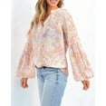 thumbnail image 4 of FreshPretty Women Casual Boho Blouse Dressy Floral Puff Long Sleeve Shirts V Neck Lightweight Chiffon Summer Fall Tops, 4 of 8