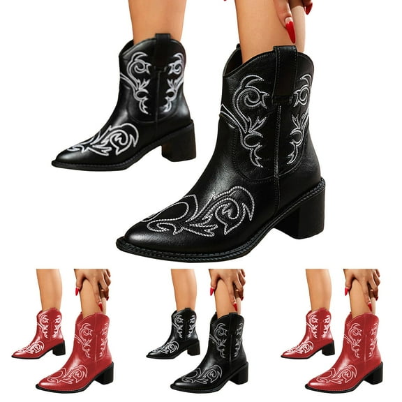 Dakaela Women's Cowboy Ankle Boots Cowgirl Western Short Booties Low Chunky Heels Walking Work Boots