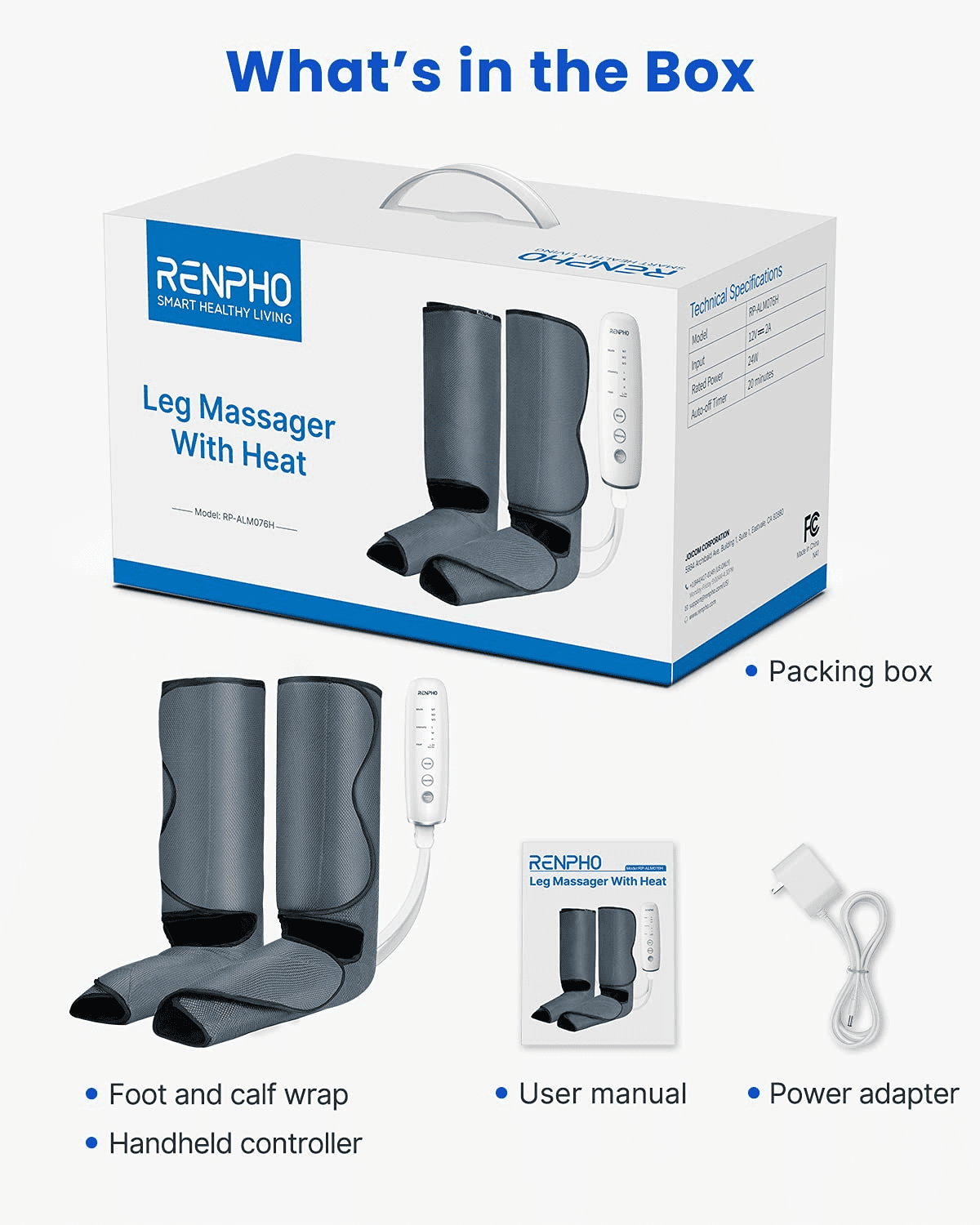 RENPHO Foot and Leg Massager with 2 Heat and Air Compression for Circulate, FSA and HSA Eligible 3 Modes 3 Intensities, Gift for Women Men