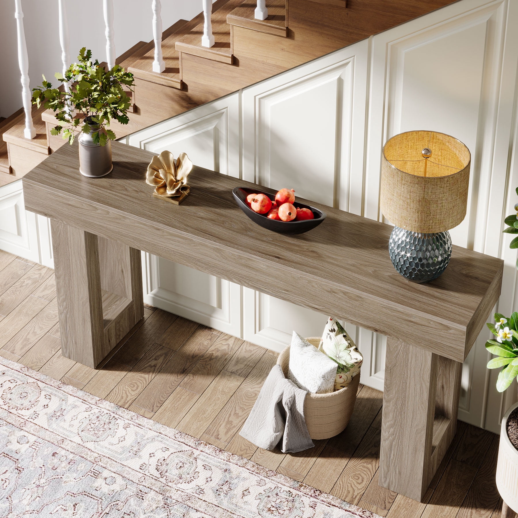Tribesigns 63-Inch Long Console Table, Farmhouse Wooden Sofa Table Behind The Couch, Entryway Table for Entrance, Hallway, Living Room, Grey