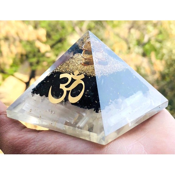 crystalmiracle Black Tourmaline Selenite 45 Mm Orgonite Pyramid EMF Protective Crystal Healing Wellness Reiki Feng Shui Home Office Gift Psychic Energy