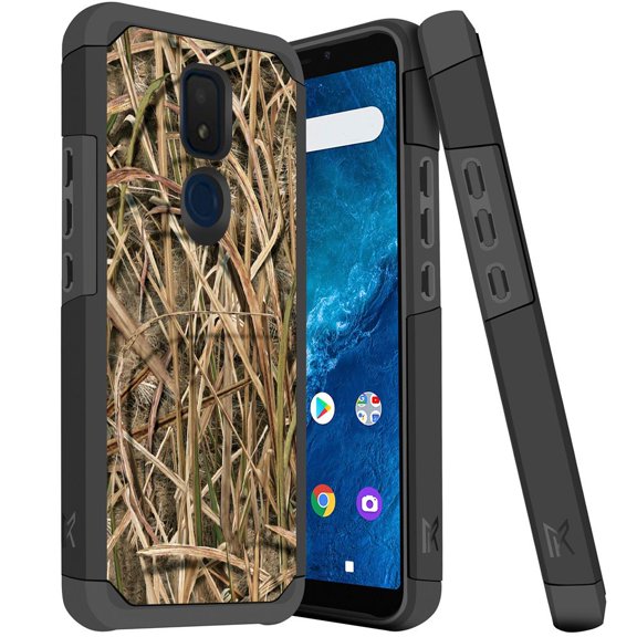 ANJ  Slim Dual Layer Hybrid Shockproof Case   Tempered Glass Cover for Cricket Icon 3, Splendor, AT&T Motivate 2 - Grass Camo