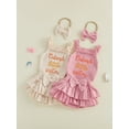 thumbnail image 3 of BemeyourBBs Baby Girl Cutest Little Sister Outfit Newborn Baby Girls Summer Clothes 0 3 6 12 18 Months Letter Embroidery Frills Sleeveless Waffle Romper Elastic Waist Ruffled Skirt Headband 3Pcs Set, 3 of 9
