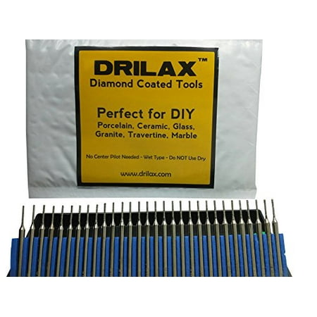 - Drilax 30 Pcs Premium 1mm Diamond Drill Bit Burr Set 1/24 inch (1mm) Jewelry Necklaces Earrings, Pendants, Bracelets w/ Sea Shells, Beach Glass, Tiles, Marble, Rocks, Ceramic, Porcelain, Gemstones