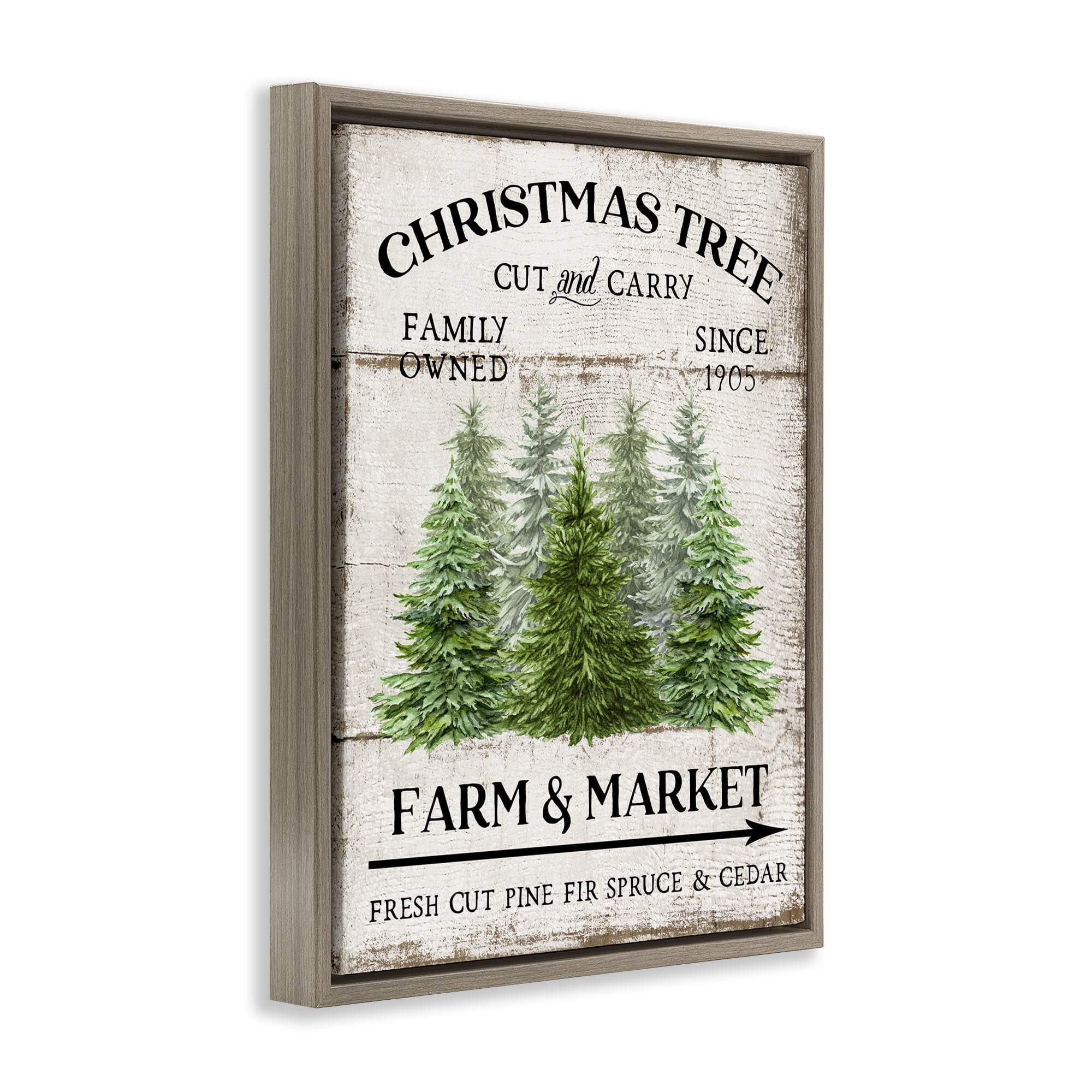 Stupell Industries Farm Market Christmas Trees Holiday Painting Brown Floater Framed Canvas Art Prints Wall Art, 17 x 21