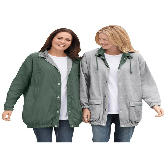 Woman Within Veste Réversible en Nylon Polaire pour Femmes Grande Taille - 2X Gris Chiné Cobalt Vif