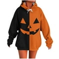thumbnail image 2 of Halloween Sweatshirts for Women 2025 Pumpkin Patchwork Long Sleeve Drawstring Hoodie Oversized Spooky Season Vintage Funny Sweatshirt Family Party Fall Festival Outerwear with PocketXdegoge, 2 of 5