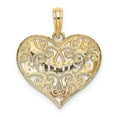 thumbnail image 2 of Auriga Fine Jewelry 14K Two-tone Gold White Rhodium GRANDMA In Filigree Heart Charm Pendant for Women (L -23.5 mm, W-19.3 mm), 2 of 6