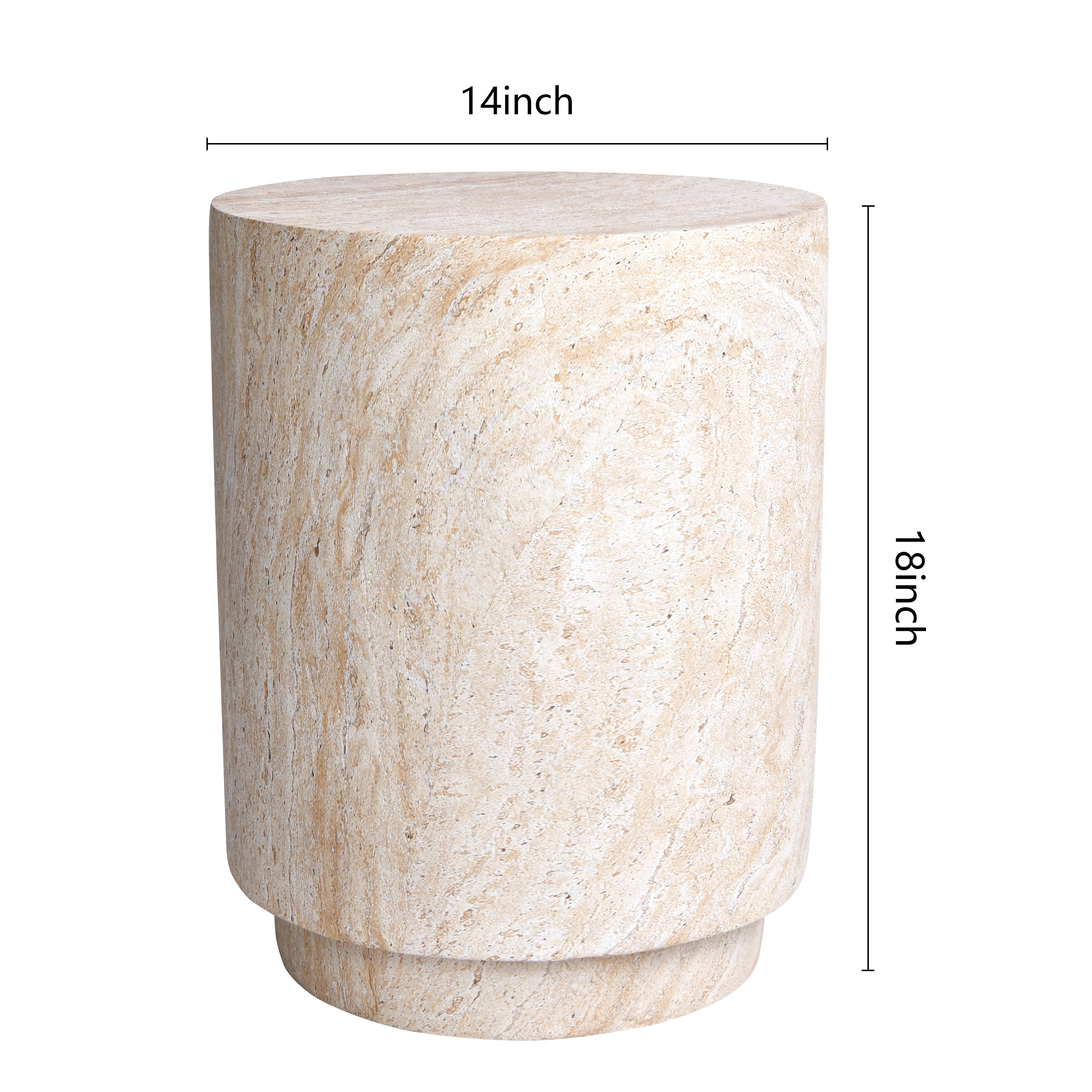 Cylinder Travertine Stone Finish Italian Design MgO Side Accent Table