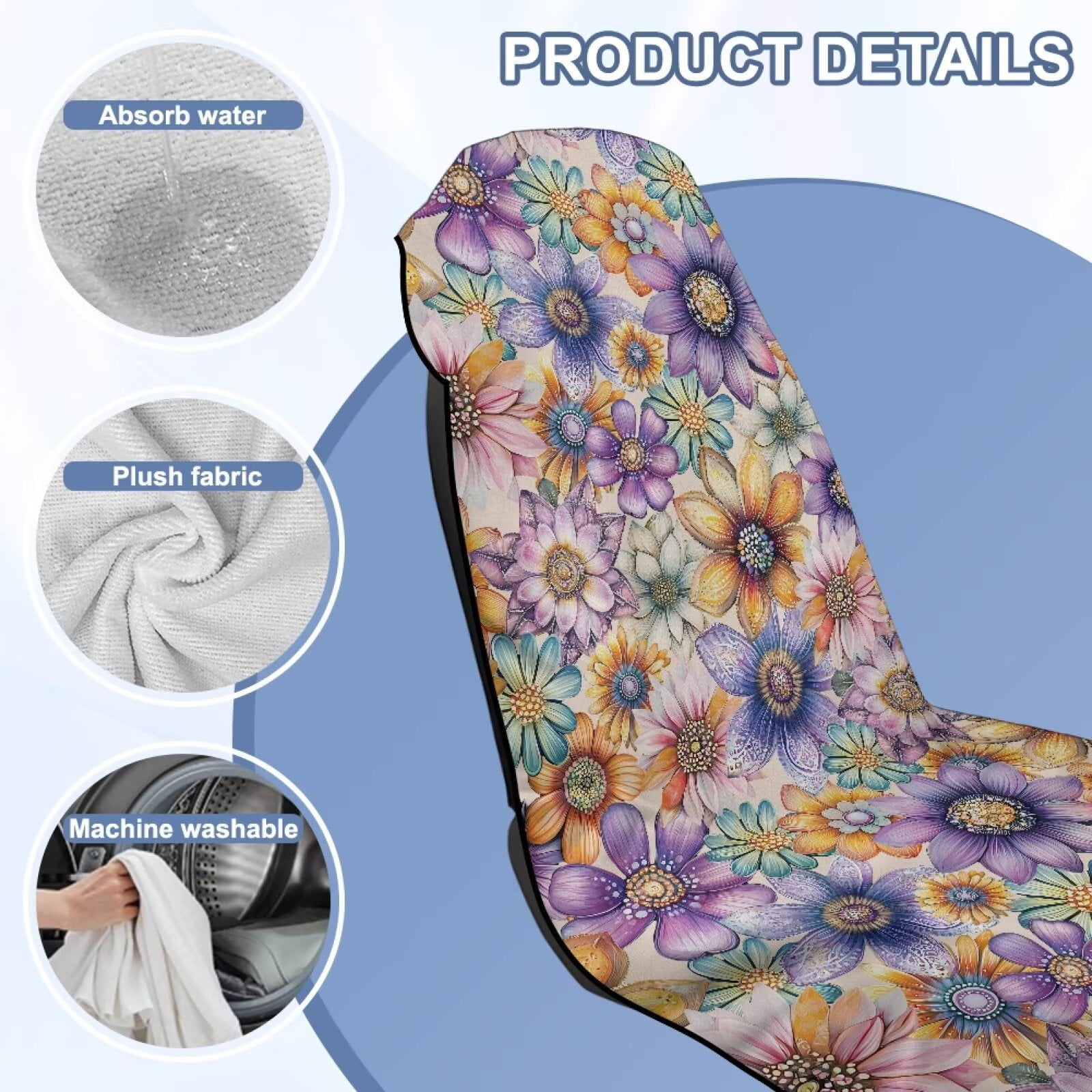 Binienty Boho Floral Beach Towel Car Seat Covers Front Seats Non-Slip Breathable Sweat Towel Car Seat Cover For Post Gym Workout Surfing Swimming Running Yoga Blankets