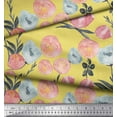 thumbnail image 2 of Soimoi Yellow Rayon Fabric Leaves & Peach Floral Watercolor Print Sewing Fabric BTY 56 Inch Wide, 2 of 3