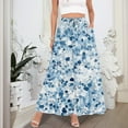 thumbnail image 5 of WTOBBY Women's Floral Print Flowy Flared Maxi Skirt with Ruffle Hem, A-Line Elastic Waist Elegant Tiered Layered Bohemian Long Skirt for Casual Summer and Beach Fashion,Blue L, 5 of 5