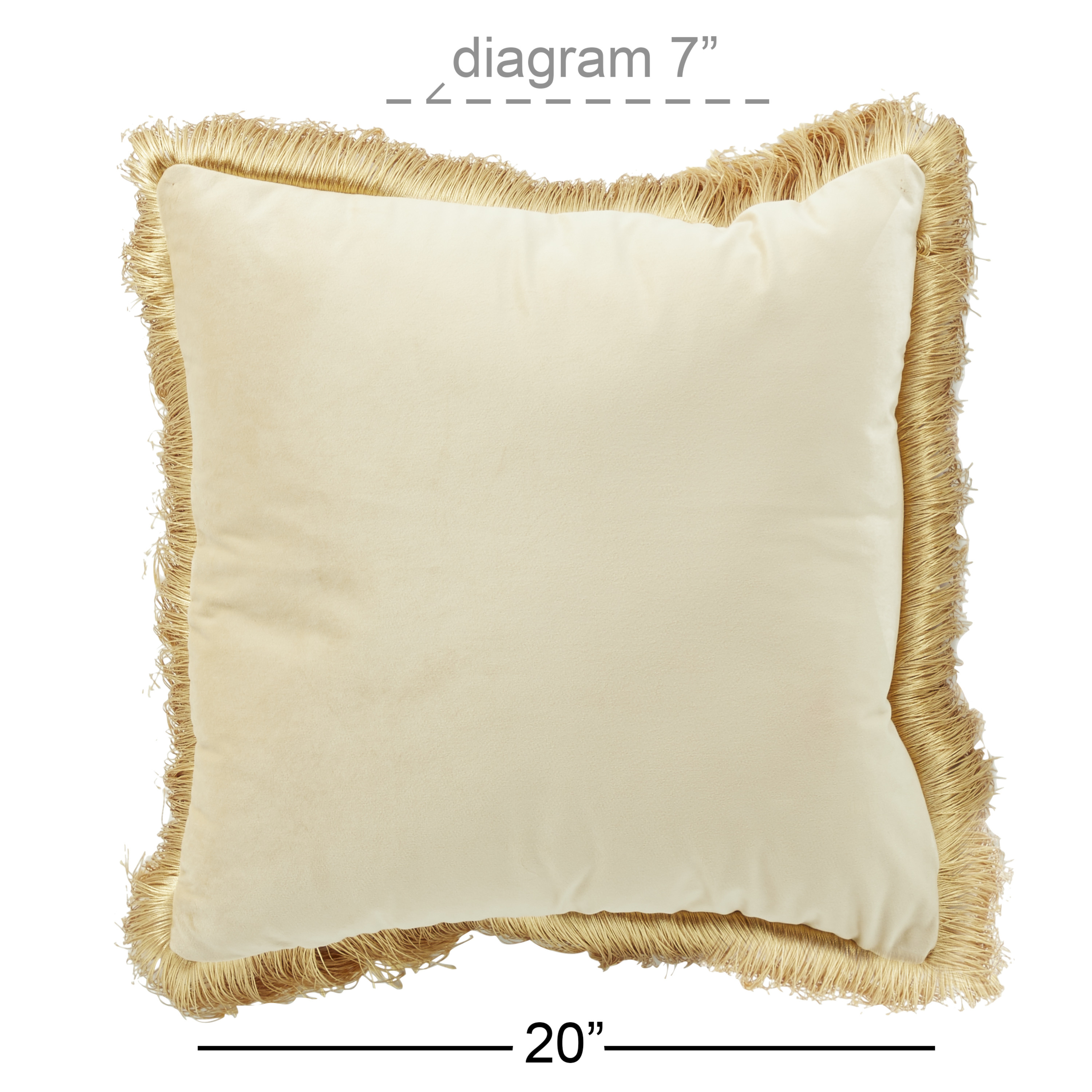 Decmode Square Tan Cotton Pillow With Gold Fringe Border, 20" X 20"