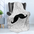 thumbnail image 4 of Manly Soft Flannel Fleece Throw Blanket, Simplistic Retro Mustache on Realistic Grunge Marble Look Backdrop, Cozy Plush for Indoor and Outdoor Use, 50" x 60", Grey Black White, by Ambesonne, 4 of 5