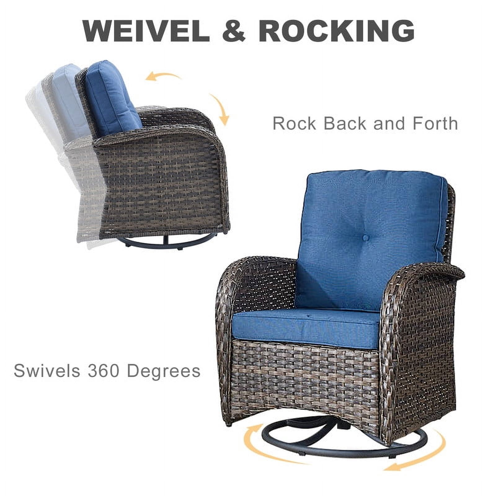 PARKWELL 8-Piece Outdoor Sectional Furniture Set,Patio Wicker L Shaped Couch High Back Conversation Set with Coffee Table Swivel Glider for Garden Yard,Brown Wicker Navy Cushion