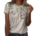 thumbnail image 5 of LYMAYTER Women Casual T-Shirts Summer Print Crew Neck Short Sleeve Breathable Loose for Tees Top XXS-6XL, 5 of 9