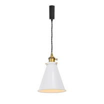 KAYYELAMP 1 Pcs H-Type Track Lamp Adjusted Cord White Cone Metal Shade Brass Finish Switch Base Retro Design Pendant Light for Kitchen Farmhouse Living Space Loft(No Bulb, Track)