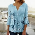 thumbnail image 2 of DDAPJ pyju Tops to Hide Belly for Women 3/4 Ruffled Sleeve Tunic Blouse Loose Casual Floral Printed Henley Shirts 2025 Light Blue S, 2 of 5