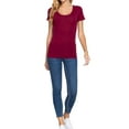thumbnail image 5 of Women's Short Sleeve Scoop Neck Cotton Jersey Top Soft and Stretchy 2-Pack, 5 of 5