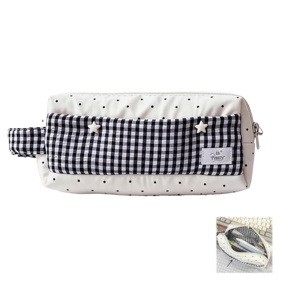 Polka Dot Pencil Case, Cute Vintage Pencil Case, 90s Dot Pen Pencil Pouch, Preppy Plaid Makeup Bag, smooth zipper Suitable for students and women